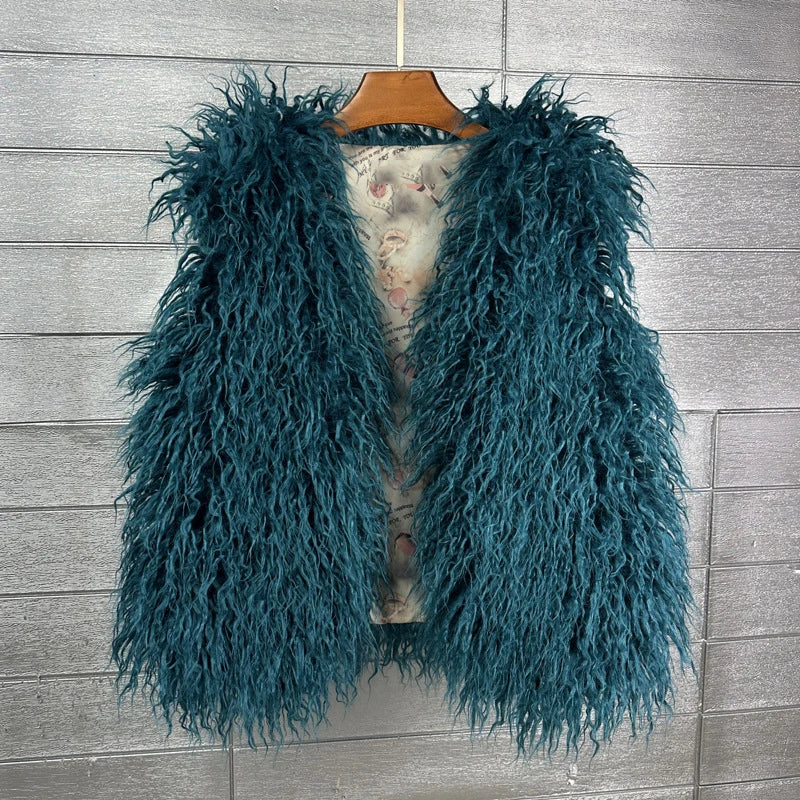 Gilet Di Pelliccia Sintetica Da Donna Lana Imitazione Caldo Senza Maniche Autunno Inverno 2025 Stile Elegante