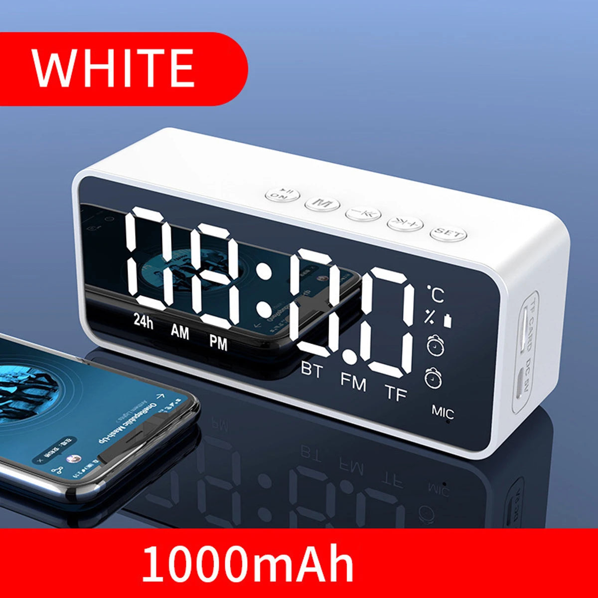 Sveglia Radio FM Con Altoparlante Bluetooth Subwoofer Portatile Con Lampada Integrata E Suono Wireless