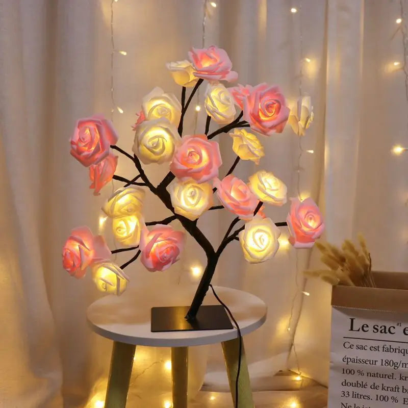 Lampada Albero Fatato Da Tavolo A LED Con 24 Luci Rosa E Foglie Di Acero Decorazione Romantica USB Per Nozze Halloween