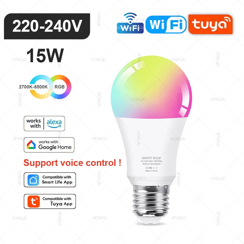 Lampadina LED Intelligente E27 E14 GU10 con WiFi Zigbee Bluetooth Dimerabile RGB 2700K a 6500K Compatibile Alexa e Google