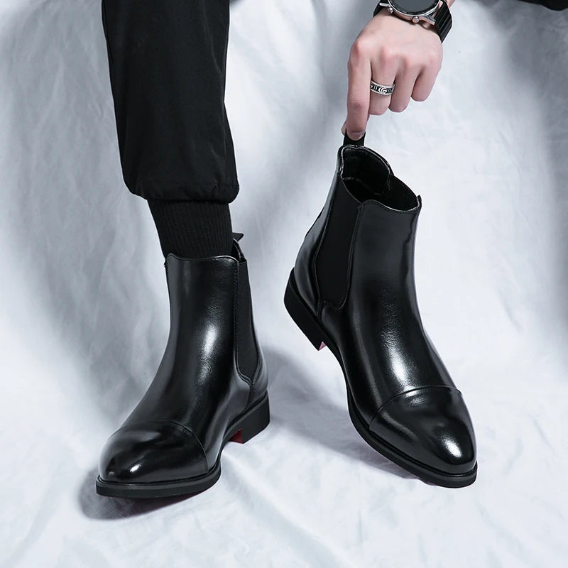 Stivaletti Chelsea Uomo Slip On Con Punta Tonda E Suola Rossa In PU Spedizione Gratuita Taglia 38 46 Scarpe Da Uomo