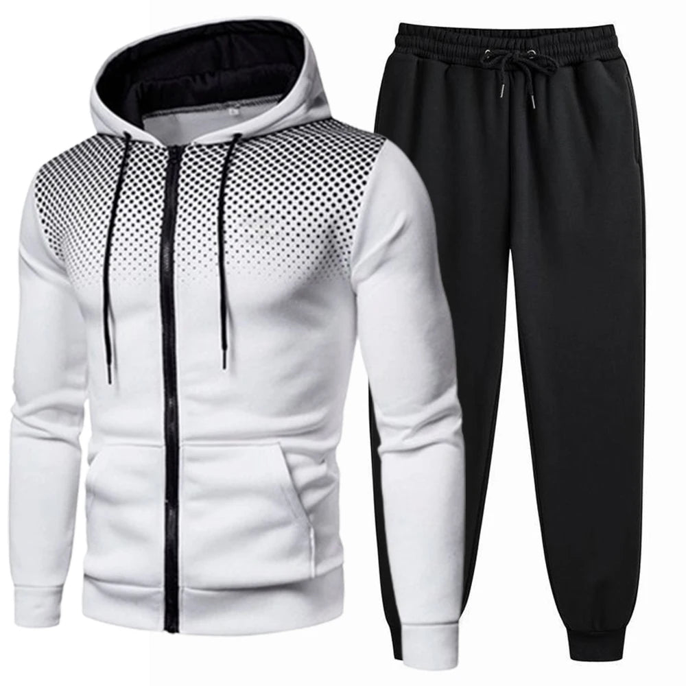 Tuta Da Uomo Set Abbigliamento Sportivo Con Cappuccio Cerniera Felpa Pantaloni Da Corsa Per Allenamento