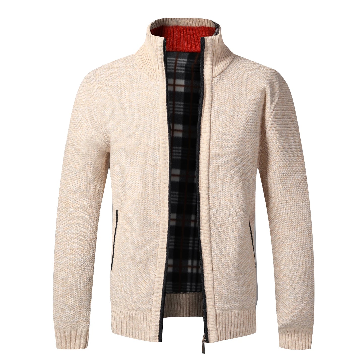 Cardigan Caldo Uomo In Pile Con Zip Slim Fit Lusso Lavorato A Maglia Per Autunno Inverno