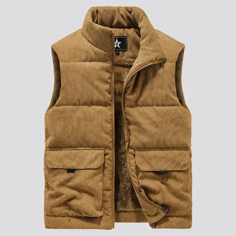 Gilet Pile Da Uomo Inverno Caldo Senza Maniche Con Colletto Quadrato Stile Esercito Abbigliamento