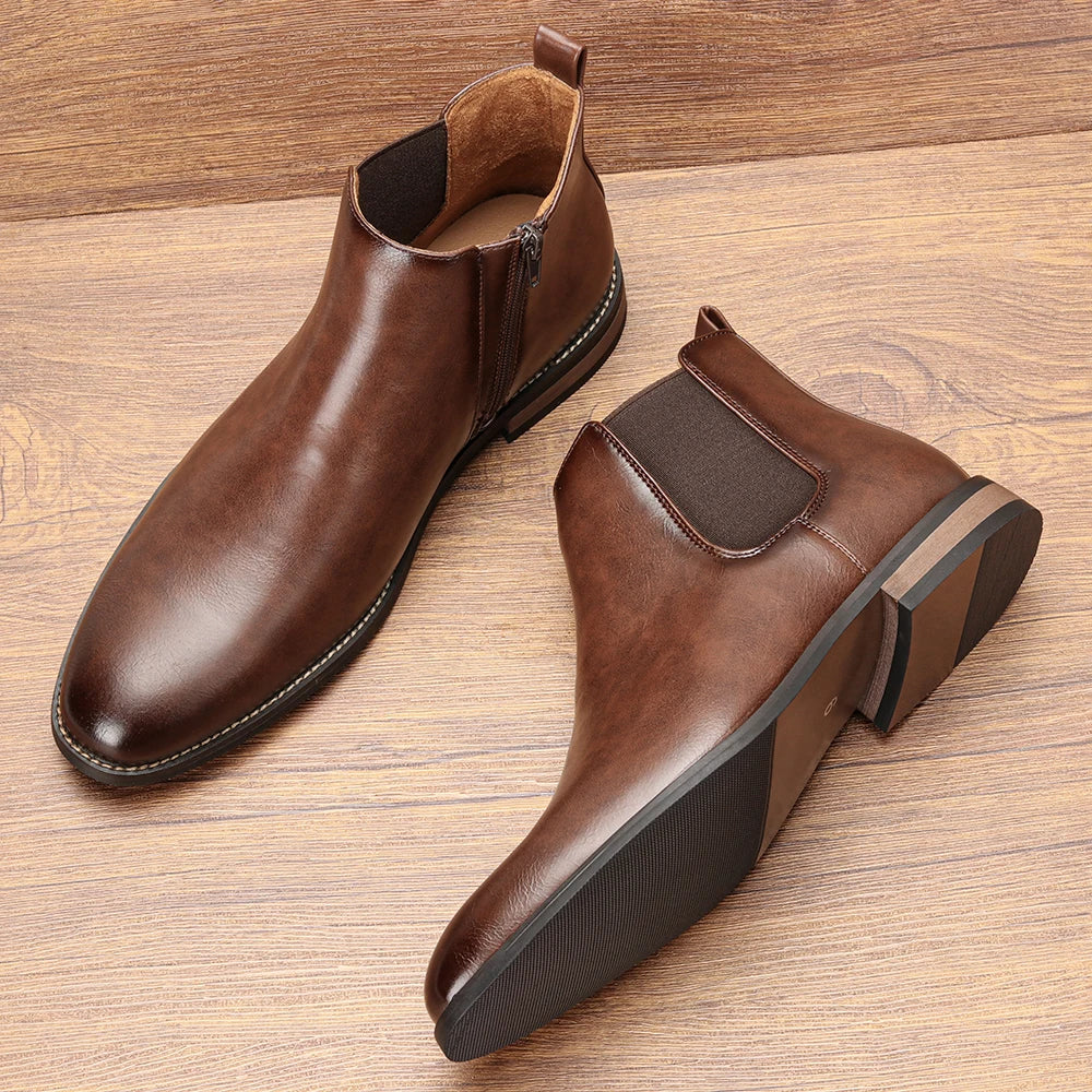 Stivali Chelsea 2025 da Uomo in Pelle con Tacco Medio Punta Affusolata Comfort Moda Eleganti