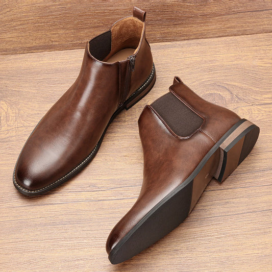 Stivali Chelsea 2025 da Uomo in Pelle con Tacco Medio Punta Affusolata Comfort Moda Eleganti