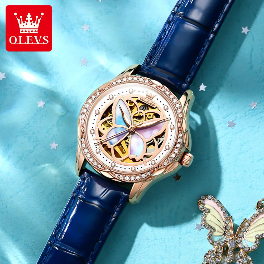 OLEVS Orologio Da Donna Meccanico Automatico In Ceramica Lunetta Originale Impermeabile Luminoso Quadrante A Farfalla