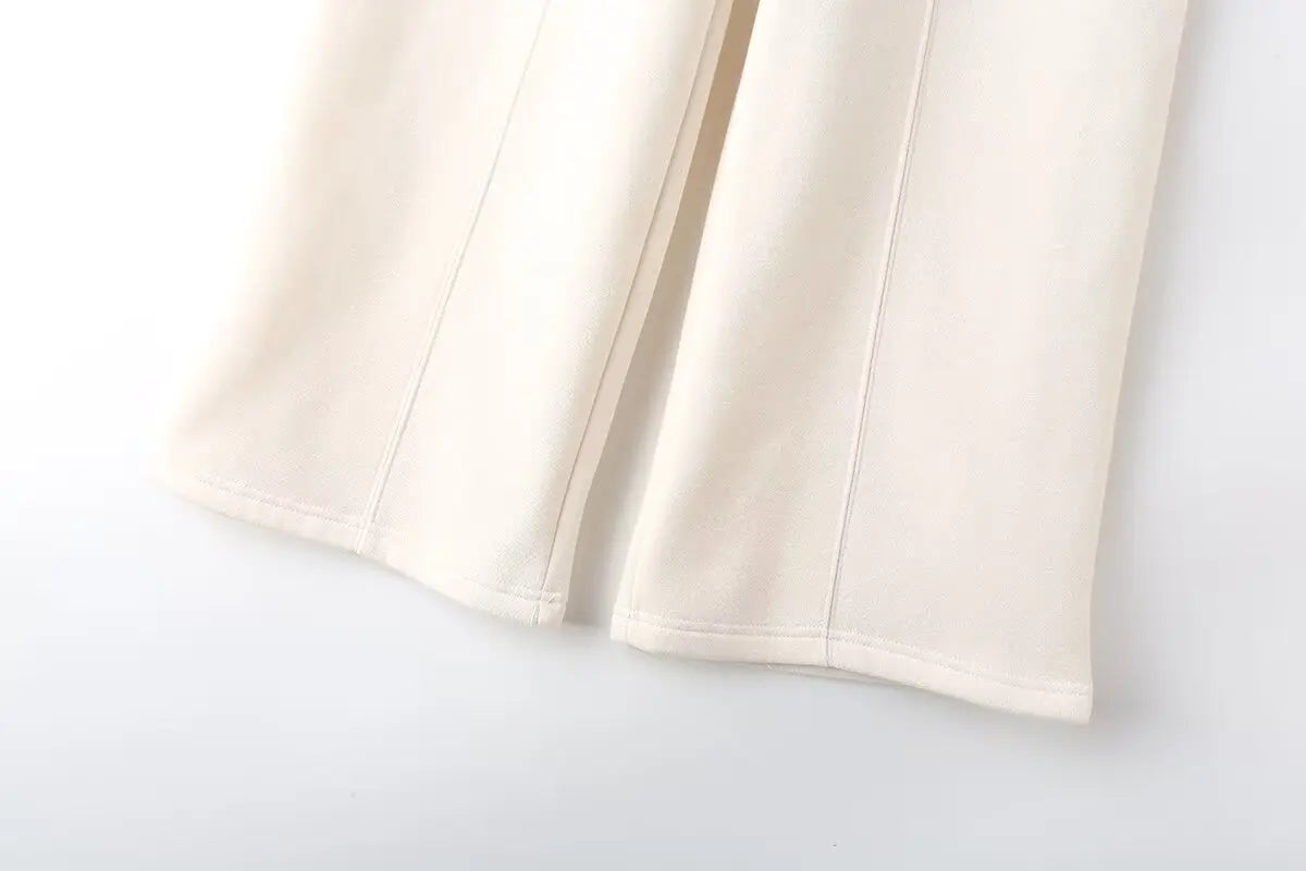 Giacche Bomber Donna Autunno 2 Pezzi Retro Tinta Unita Con Zip Pantaloni A Gamba Larga Con Lacci A Vita Alta Street Wear