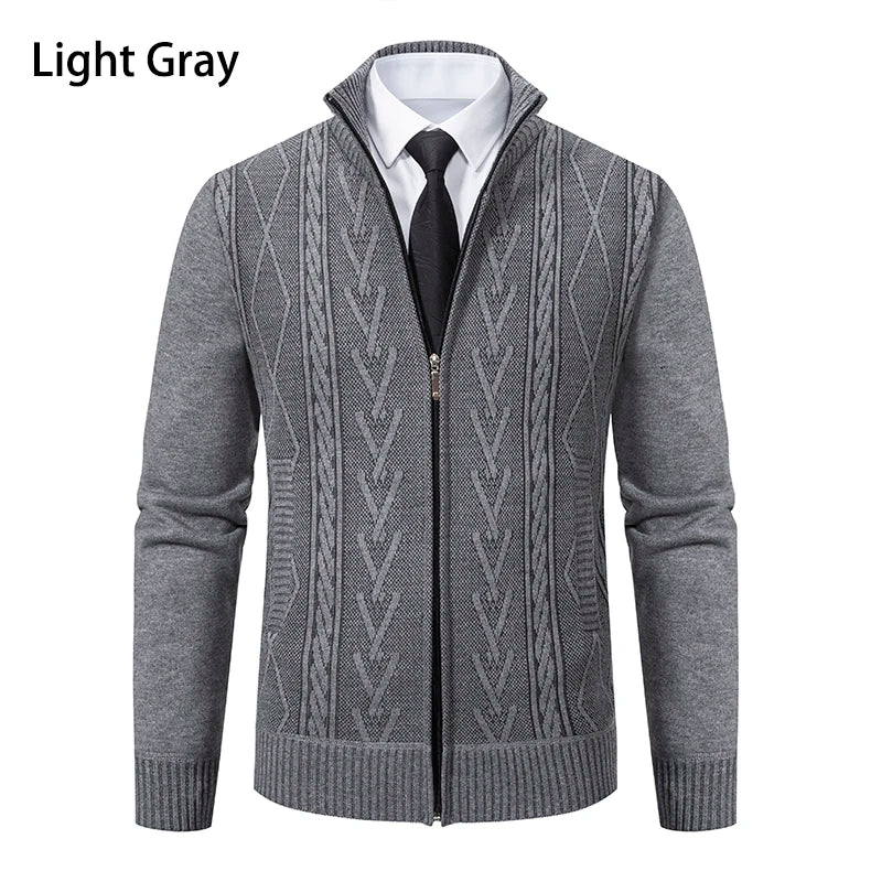 Giacca Ispessita Uomo Autunno Inverno Calda Linea Tendenza Colletto Mandarino Cardigan Lavorato A Maglia Cappotto