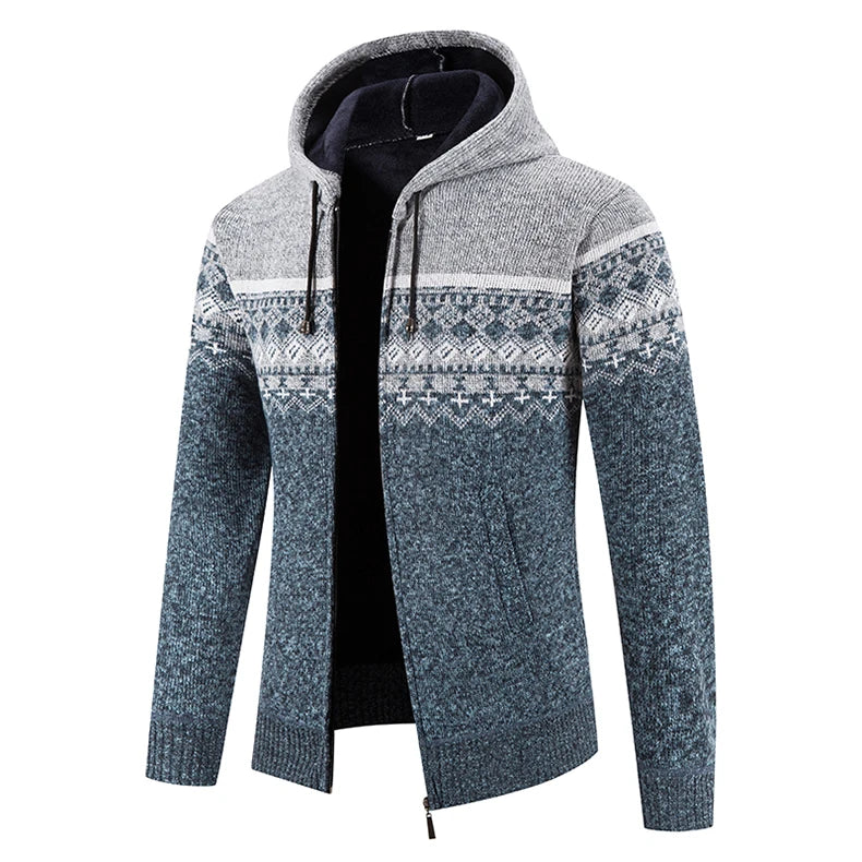 Maglione Invernale Da Uomo In Pile Con Cappuccio Cardigan Caldo Con Cerniera Lavorato A Maglia