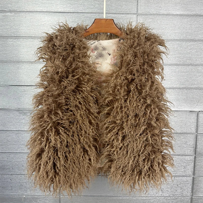 Gilet Di Pelliccia Sintetica Da Donna Lana Imitazione Caldo Senza Maniche Autunno Inverno 2025 Stile Elegante