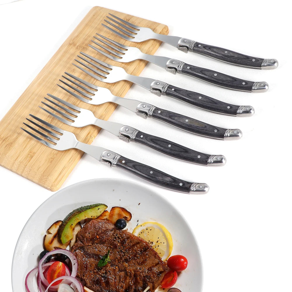 Jaswehome Elegante Set Di Forchette Da Bistecca Grigie Inox Con Manico In Legno Forchetta Da Insalata Regalo