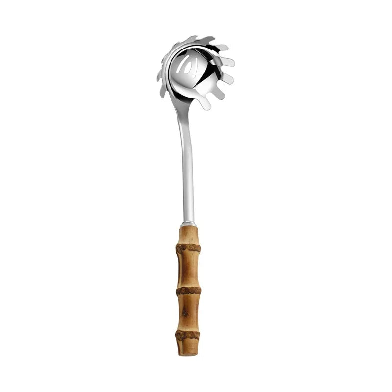Pala Frittura In Acciaio Inossidabile Con Manico In Bambù Naturale E Cucchiaio Zuppa Giapponese Set Utensili Cucina