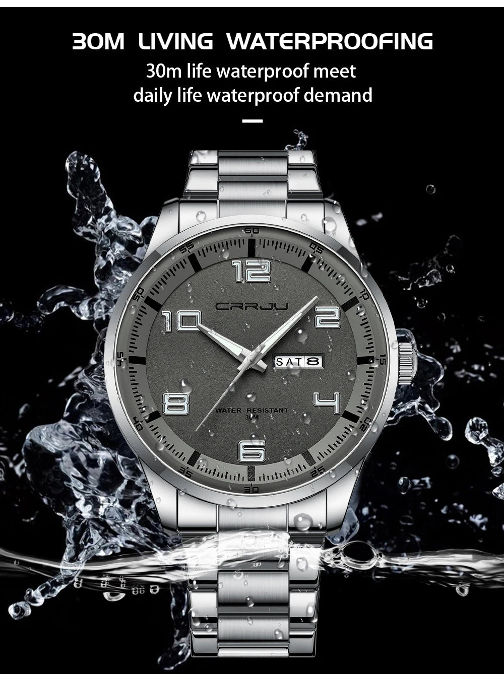 CRRJU Orologi Da Uomo Nuovi Casual Business Cinturino In Acciaio Inox Quarzo Con Data Lancette Luminose