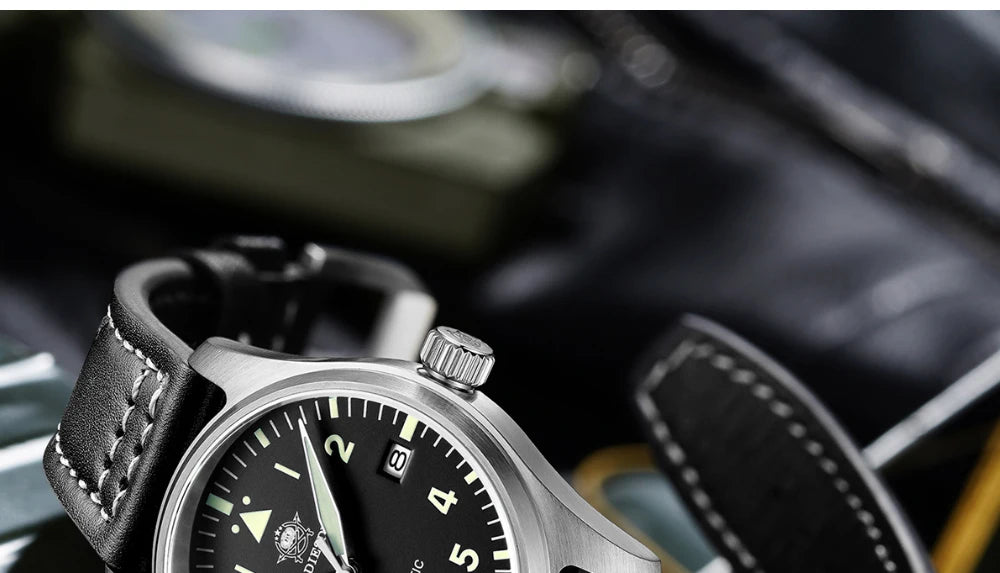 Orologio Meccanico Con Zaffiro 39mm Movimento 8215 Giappone Automatico Da Uomo Impermeabile 200m Luminoso Pilota Retrò