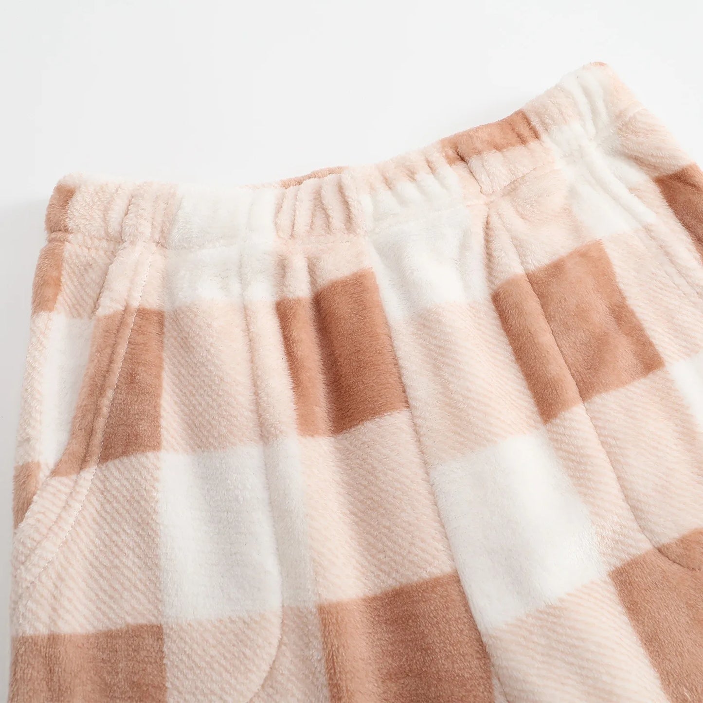Pantaloni Del Pigiama Da Donna Con Vita Elastica E Scozzesi In Pile Morbidi Con Tasche Peluche