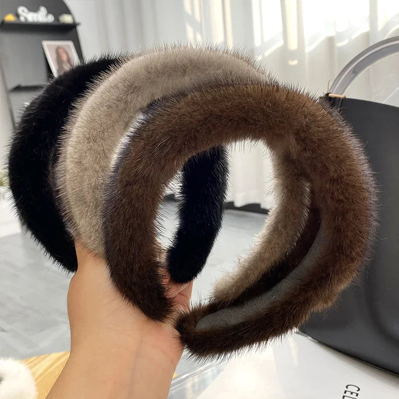 Fascia Per Capelli Inverno In Pelliccia Vera Di Visone Alta Qualità Per Donne Lusso Regalo Elegante