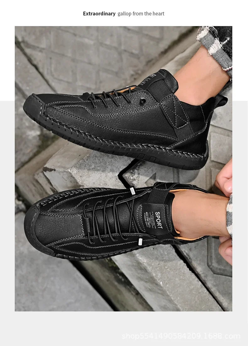 Scarpe Casual Da Uomo In Pelle Cucita A Mano Antiscivolo Con Fondo Grande E Fibbia Centrale