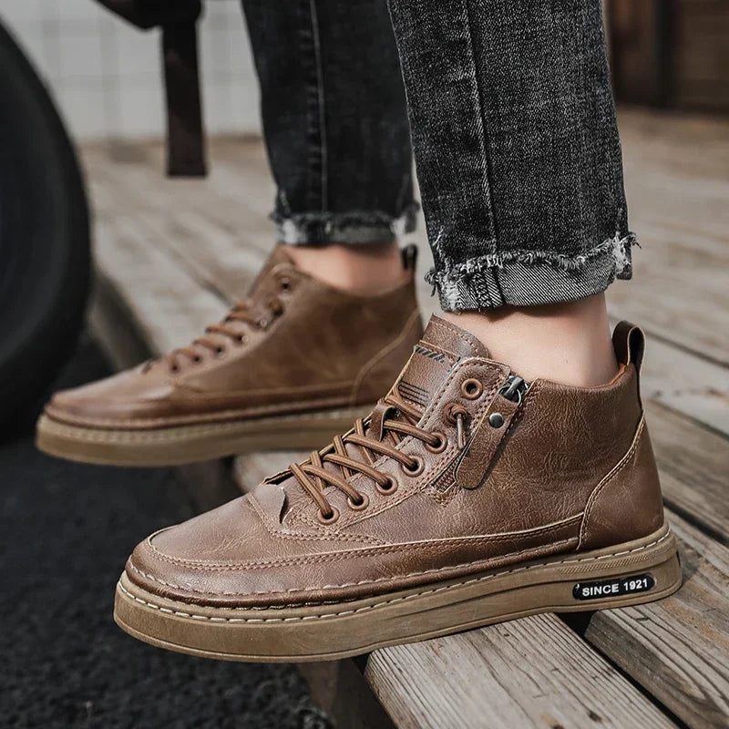 Stivali Da Uomo In Pelle Invernali Alti Scarpe Moda Stivaletto Casual Da Lavoro All Aperto Sneakers Maschili Novità