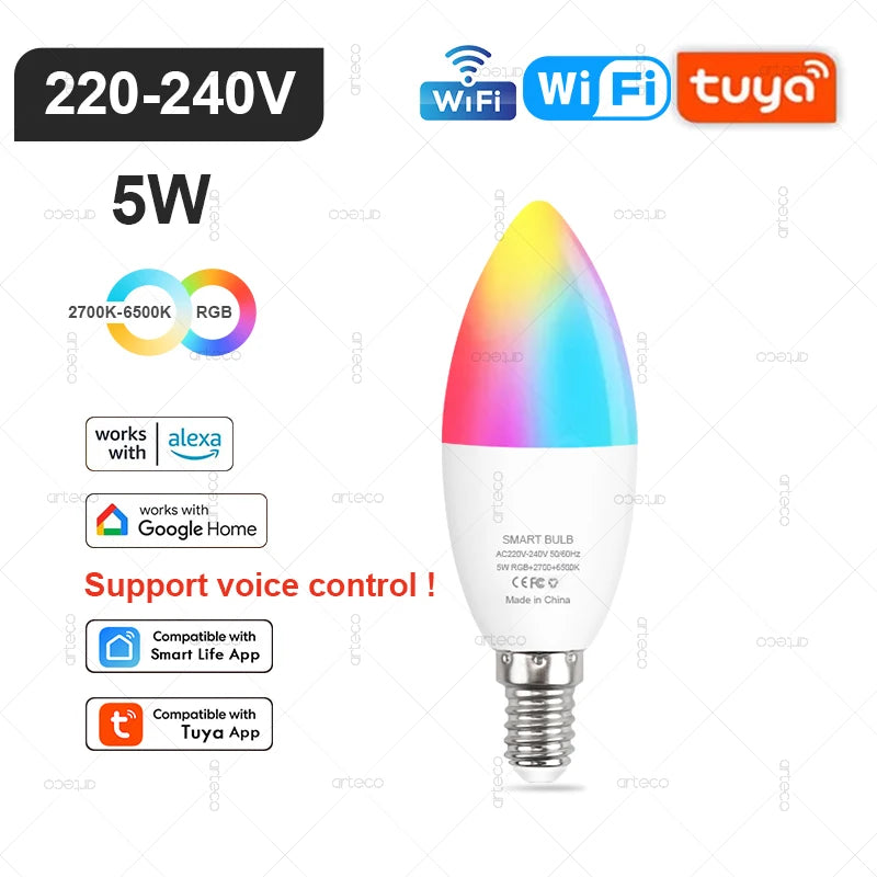 Lampadina LED Intelligente E27 E14 GU10 con WiFi Zigbee Bluetooth Dimerabile RGB 2700K a 6500K Compatibile Alexa e Google
