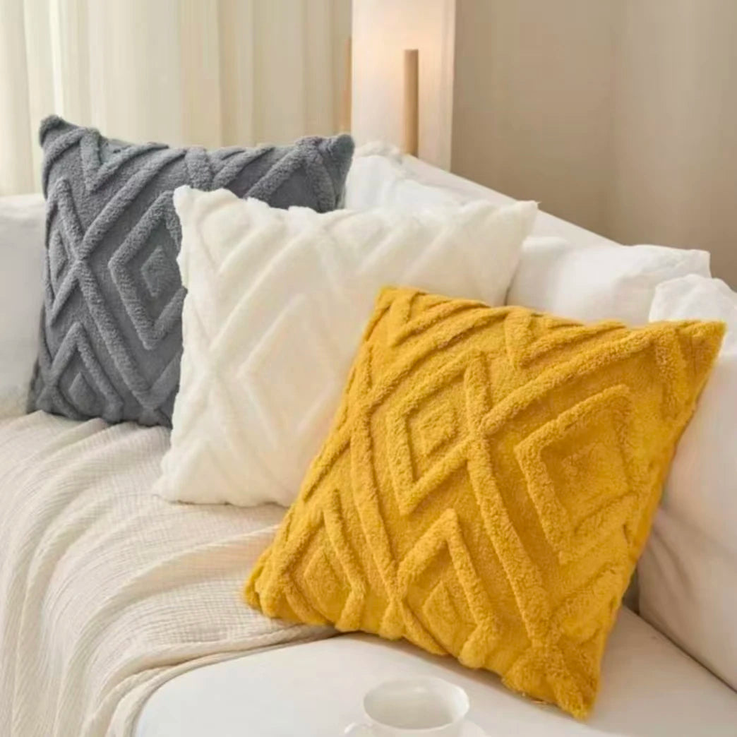 Due Fodere Per Cuscini In Peluche Artificiale Con Motivo Geometrico Per Biancheria Da Letto E Decorazioni Per La Casa
