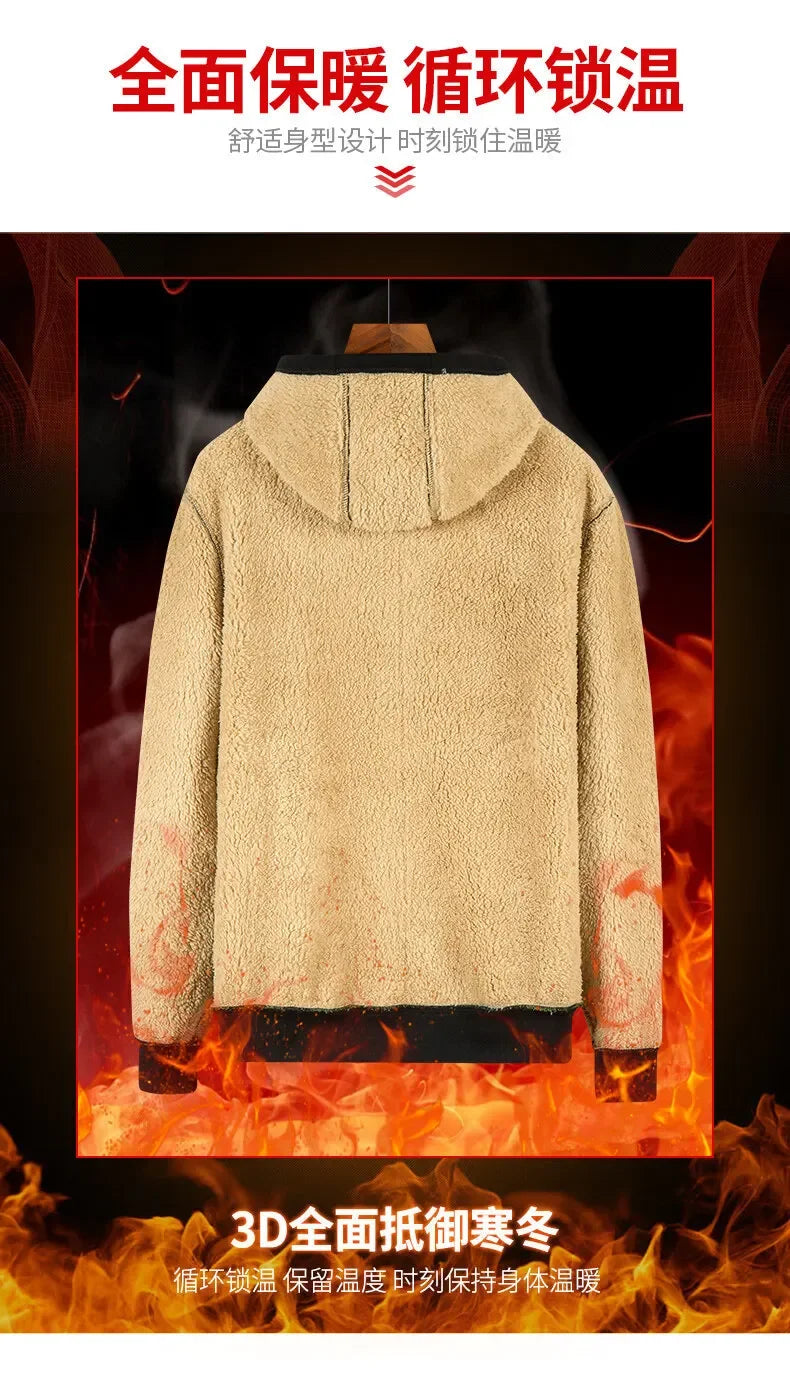 Felpa con Cappuccio Calda da Uomo con Fodera in Pile di Agnello Spessa Zip Antivento Abbigliamento Sportivo Casual