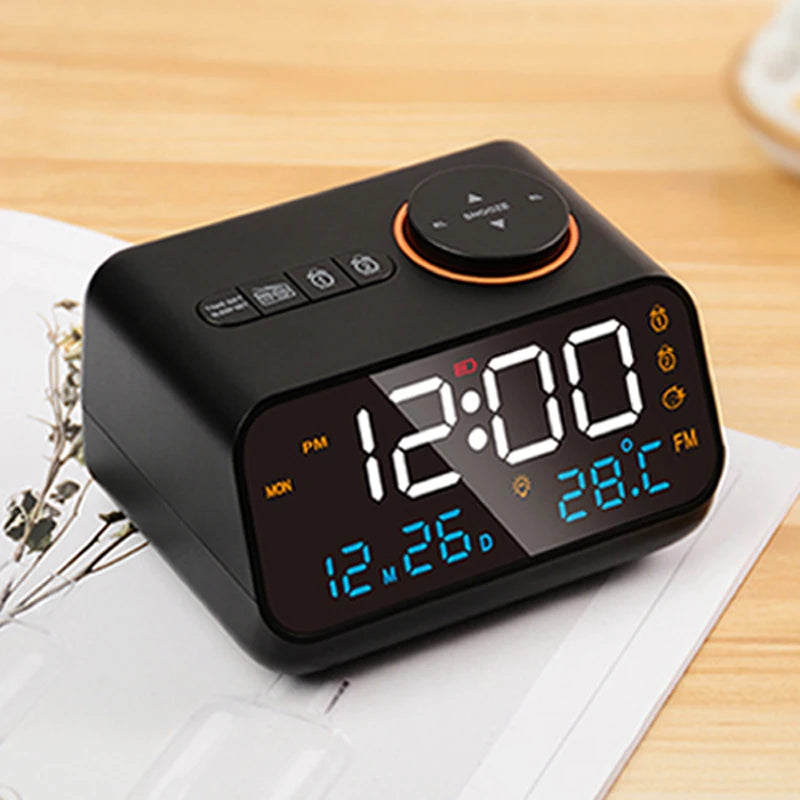 Sveglia LED Moderna Con Radio FM Per Comodino Calendario Digitale Da Tavolo Con Termometro Umidità E Igrometro