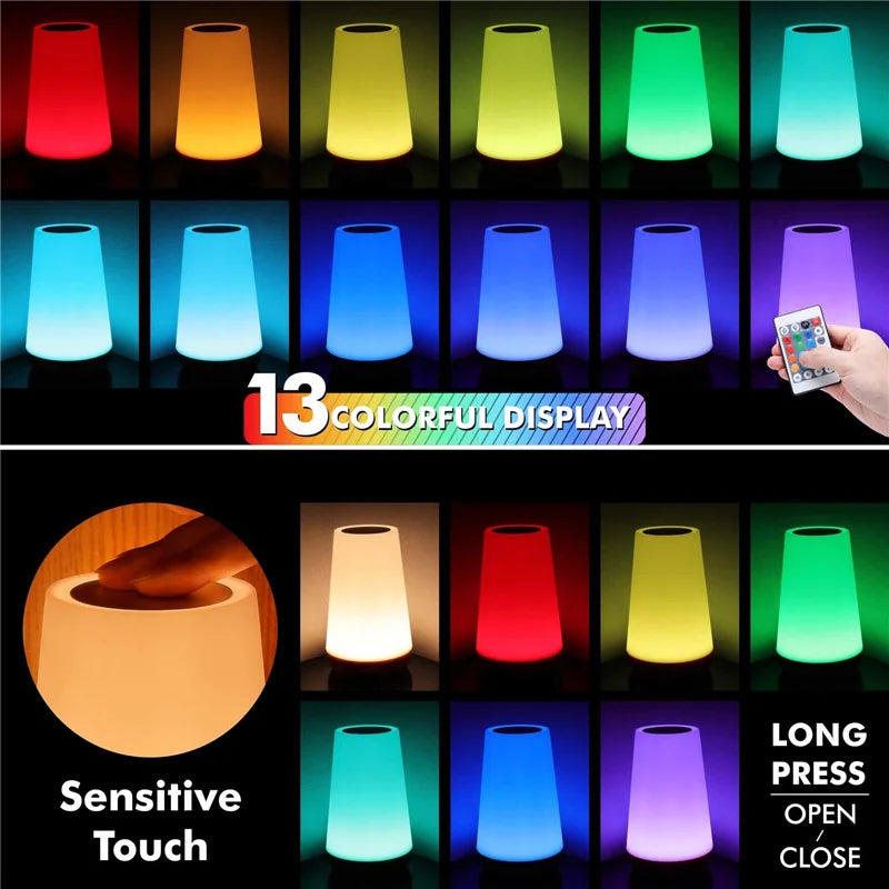 Lampada Notturna RGB Ricaricabile USB Con Telecomando E Touch Dimmerabile Per Comodino E Tavolo Portatile 13 Colori