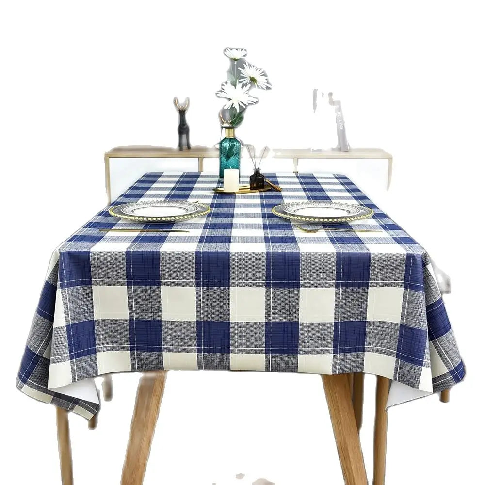 Tovaglia Rettangolare Stile Semplice Scozzese Blu Bianco Grigio Impermeabile Lavabile In Lavatrice Per Interni Ed Esterni