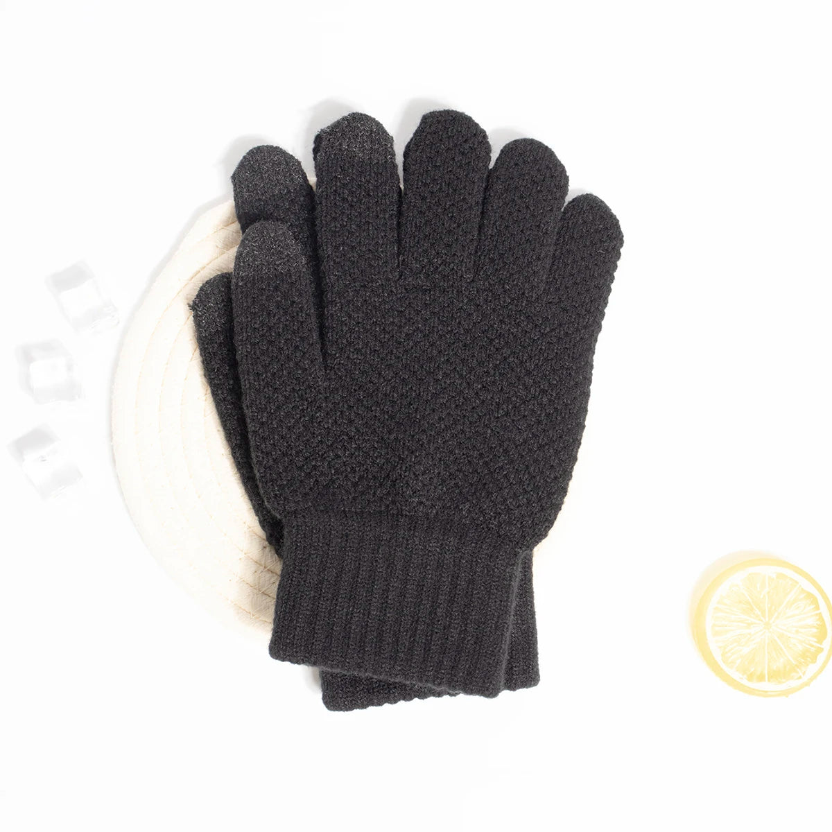 Guanti Invernali Unisex Tinta Unita Spessi Lavorati A Maglia Touch Screen Caldi Per Adulti Grandi Dimensioni