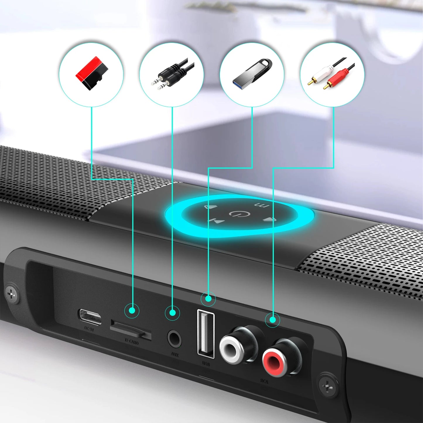 Homefish BS20 Altoparlante Bluetooth Luce Ambientale RGB 4 Altoparlanti 6 Effetti Sonori EQ Supporta TF USB AUX RCA FM