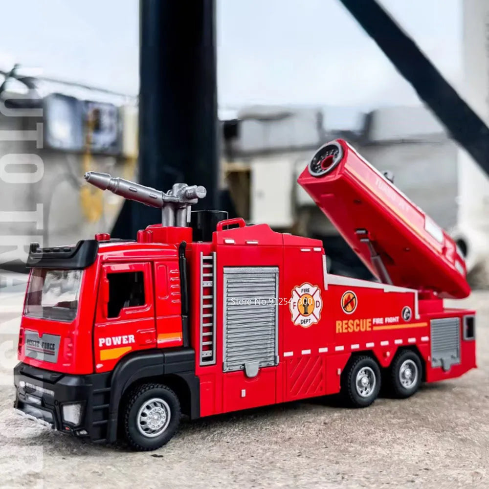 Scala 1:32 Spruzzo D'Acqua Camion Pompieri Modello Con Suono Luce Porte Apribili Tirare Indietro Regalo Ragazzi