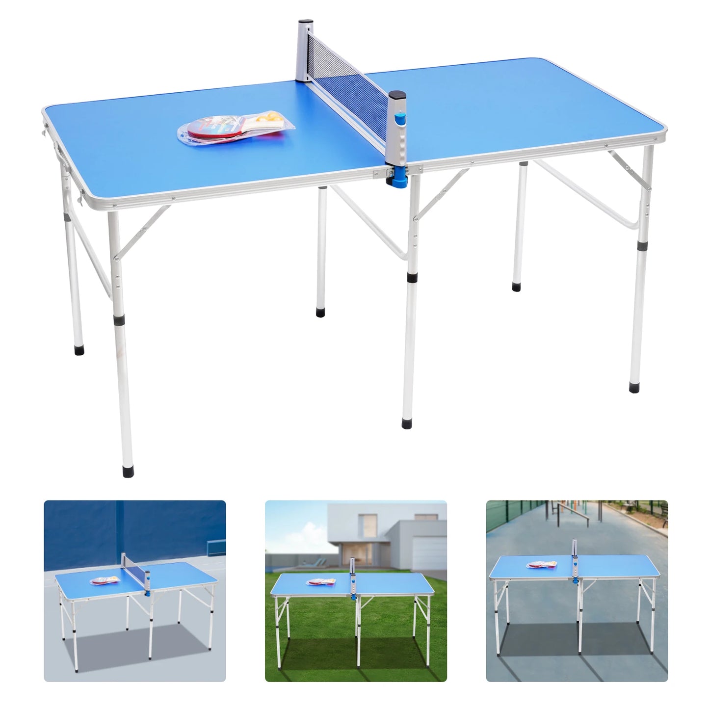 Tavolo Da Ping Pong Pieghevole Con Rete Set 2 Racchette 3 Palline 6 Staffe Interni In MDF Multifunzionale