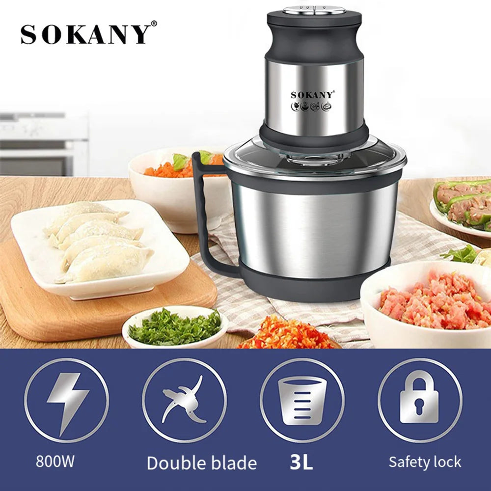 Tritacarne Elettrico 800W 3L In Acciaio Inox Frullatore Mixer Cucina Processore Alimentare Tutto in Uno 220V