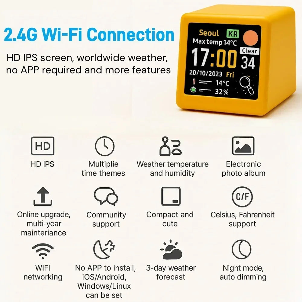 Piccola Stazione Meteo Portatile Smart WiFi Con Display Temperatura Umidità Ora Sveglia Decorazione Da Scrivania
