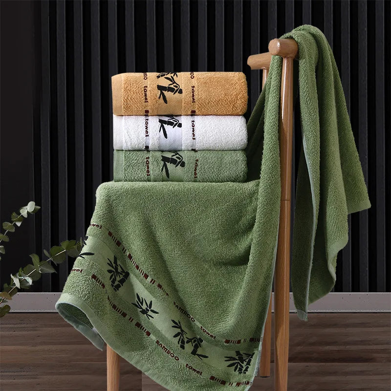 Set Di 3 Asciugamani Da Bagno In Fibra Di Bambù Verde 34x74cm E 70x140cm Per Viso E Mani