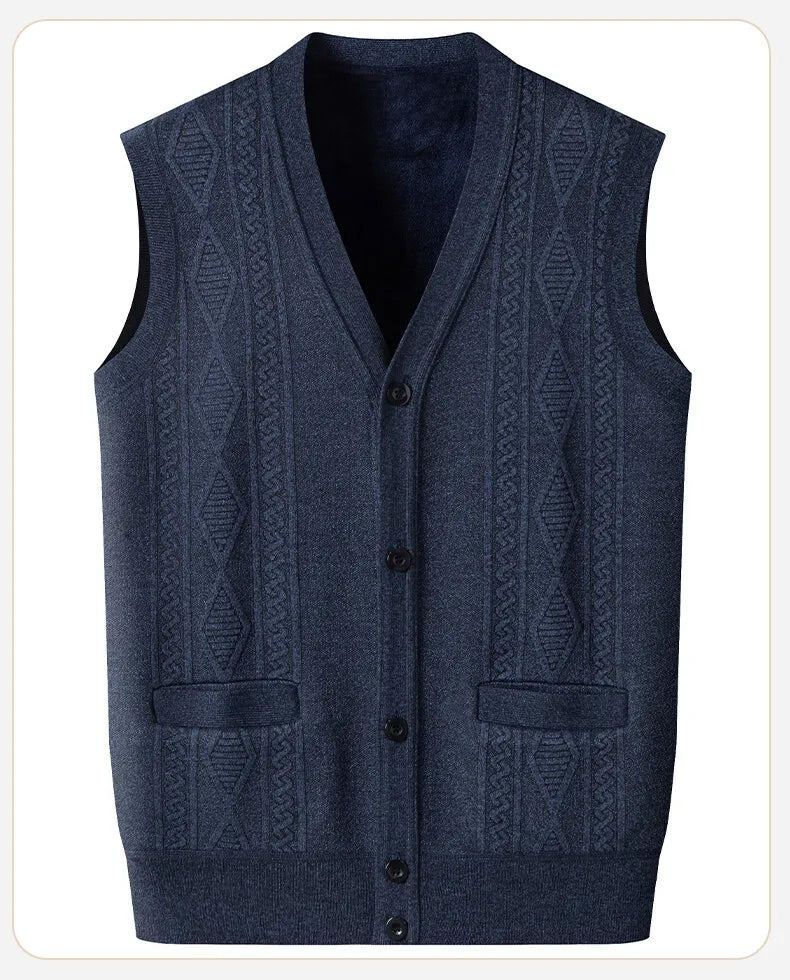 Gilet Maglione Da Uomo Con Scollo A V Senza Maniche Lavorato A Maglia Tinta Unita Con Motivo A Rombi