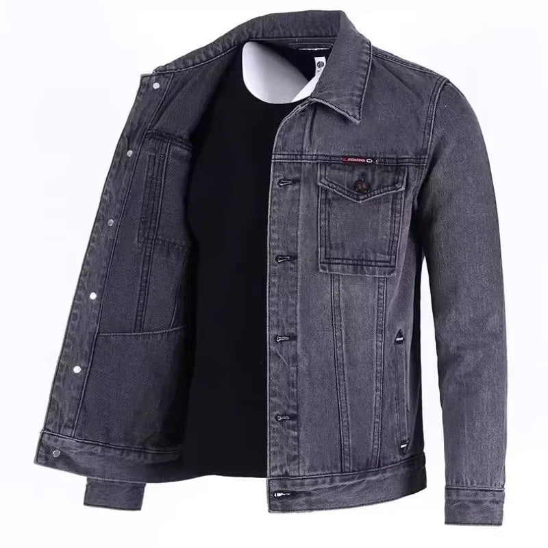 Giacca Denim Uomo Primavera Autunno Colletto Rovesciato Monopetto Maniche Lunghe Versatile Capospalla Casual