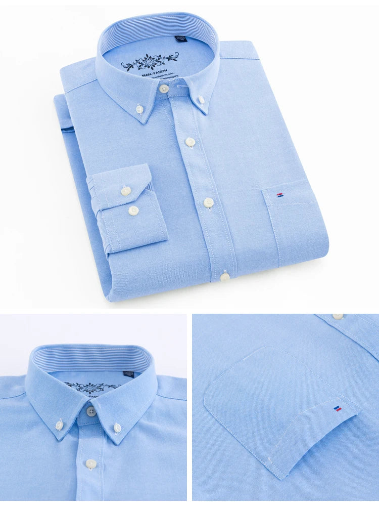 Camicia Uomo Solida Elegante Misto Cotone Traspirante Maniche Lunghe Formale Con Bottoni Vestibilità Regolare Risvolto
