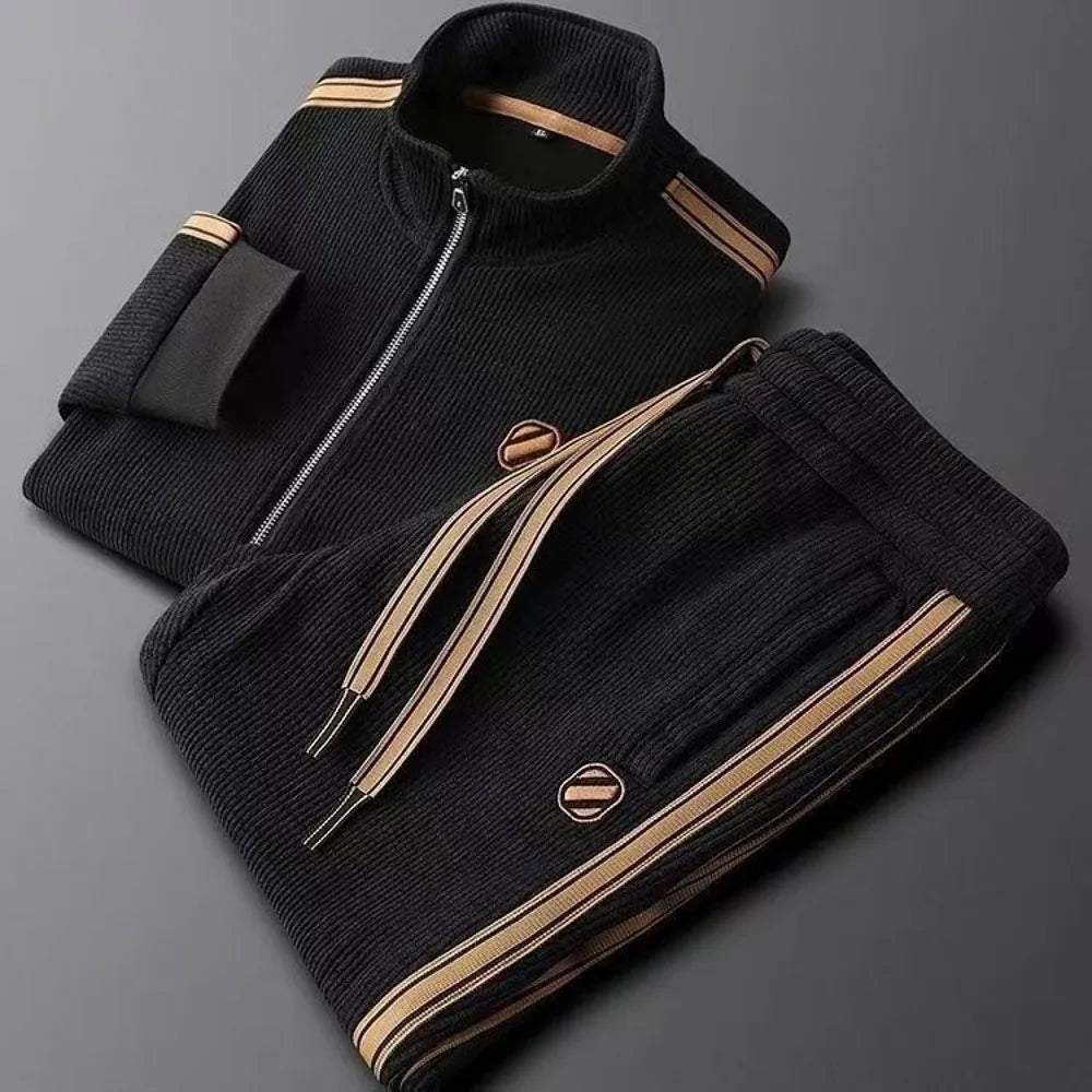 Set da Uomo Sportivo Autunnale Completo Giacca Cardigan Cappuccio Cerniera Pantaloni Sportivi a Gamba Dritta 2 Pezzi
