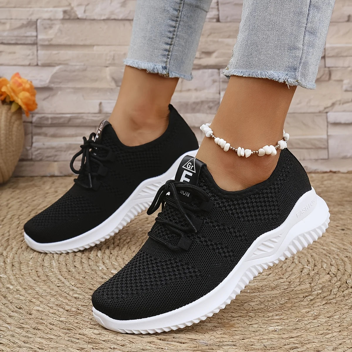 Scarpe Sportive Donna in Maglia Tinta Unica con Suola Morbida Ideali per Correre Tennis Allenamenti Viaggi