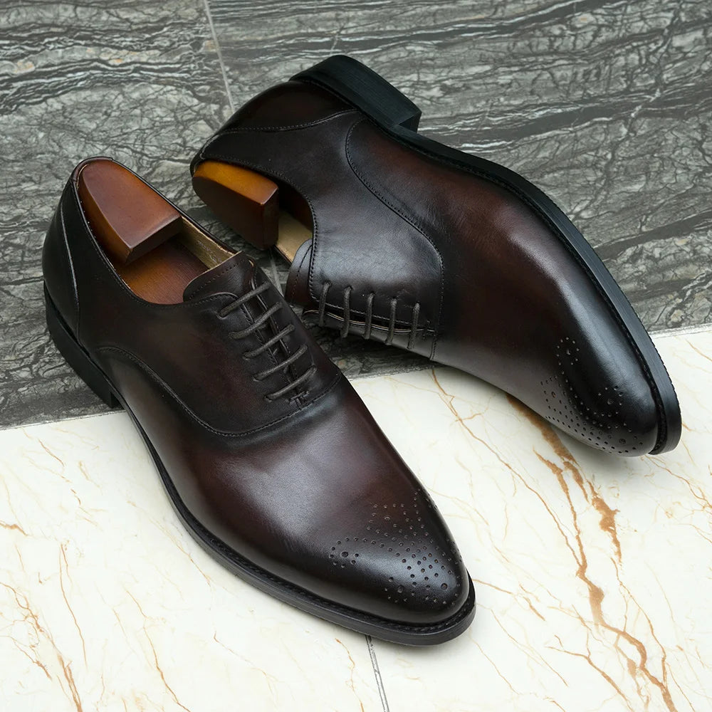 Scarpe Oxford Da Uomo In Vera Pelle Stile Classico Italiano Con Lacci Per Matrimonio Ufficio Aziendale Nere E Marroni