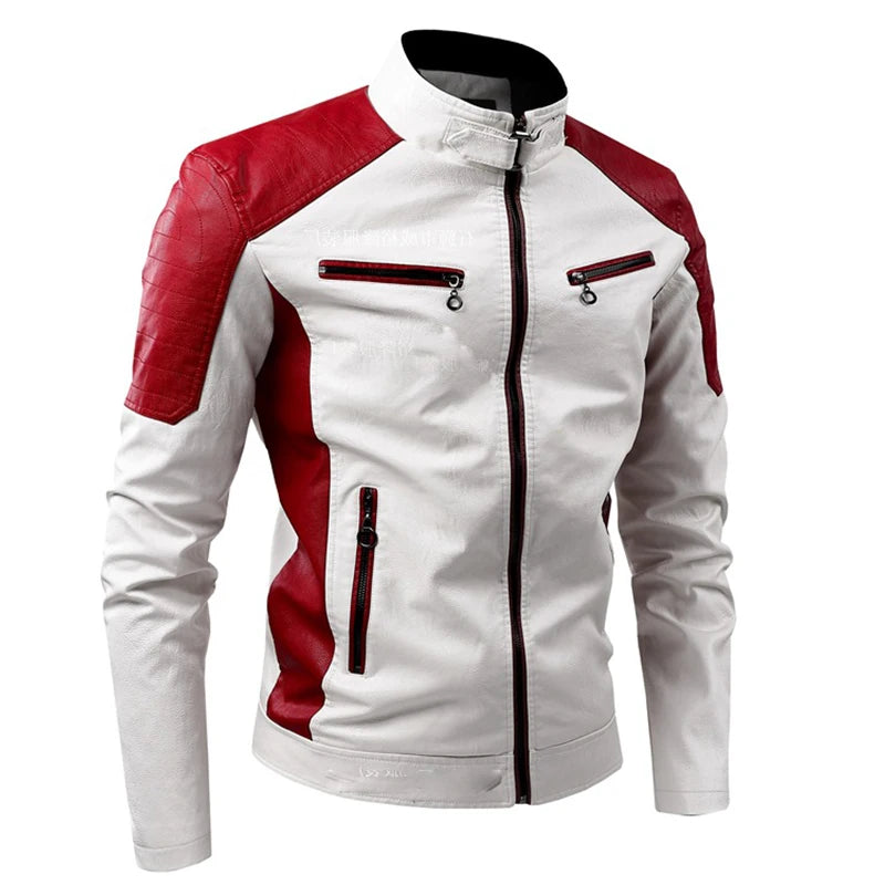 Giacca Da Moto Patchwork Da Uomo In PU Con Colletto Rialzato E Color Blocking Di Alta Qualità