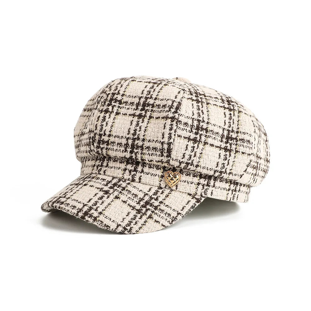 Berretto Da Donna Ottagonale Scozzese Vintage Dolce Casual Stile Moda Nuovo Per Donne Elegante
