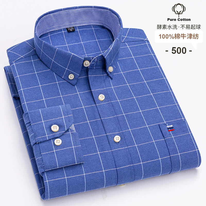 Camicia Da Uomo In Cotone Oxford A Quadri Maniche Lunghe Vestibilità Regolare Con Tasca Frontale