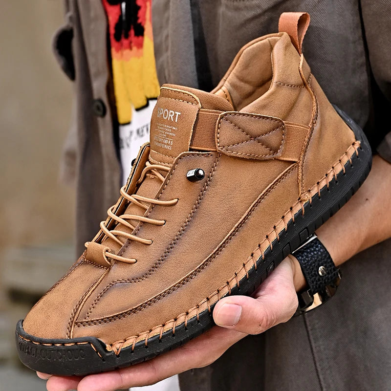 Stivali Da Uomo Primavera Autunno In Pelle Cuciti A Mano Lusso Retro In Stile Britannico Taglie Forti
