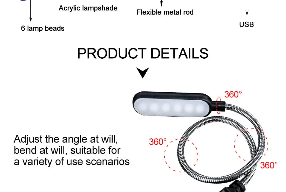 Homefish Lampada LED USB Mini Flessibile Lettura Notturna Portatile per Power Bank Laptop Notebook PC