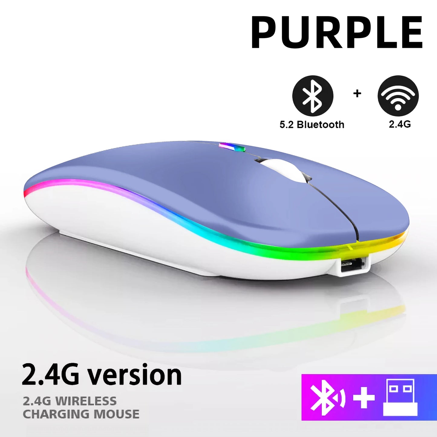 Mouse Wireless Bluetooth Ricaricabile USB RGB 1600 DPI 2,4 GHz Per PC Laptop Tablet MacBook Gaming