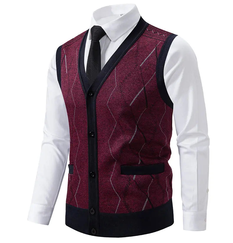 Gilet Da Uomo Con Scollo A V Senza Maniche In Maglia Lavorata Con Bottoni E Fodera In Pile Per Autunno Inverno