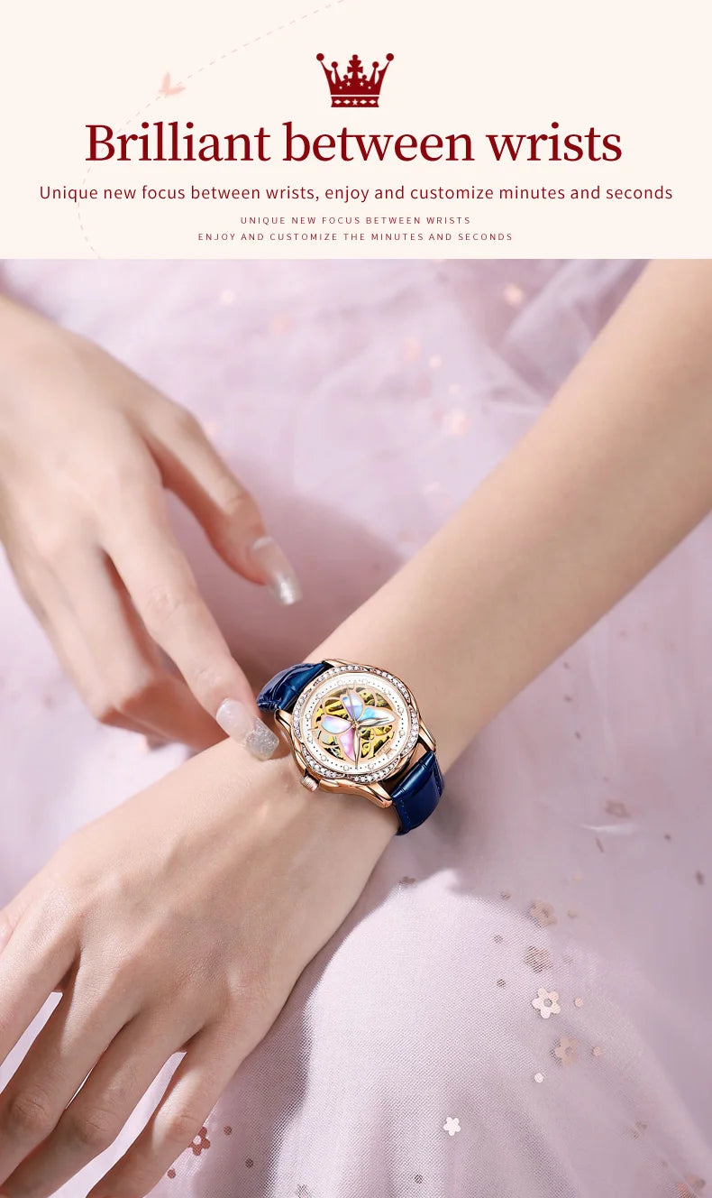 OLEVS Orologio Da Donna Meccanico Automatico In Ceramica Lunetta Originale Impermeabile Luminoso Quadrante A Farfalla